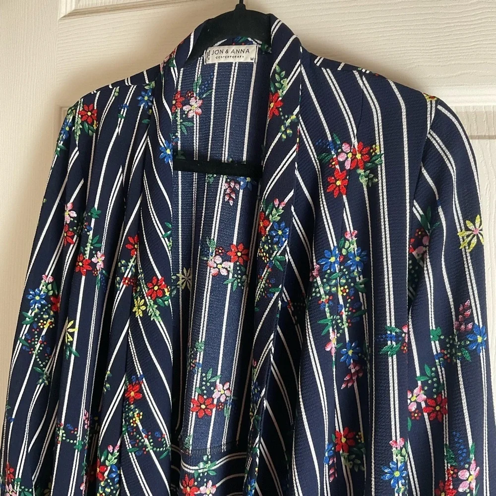 Jon & Anna Floral & Striped Open Front Cardigan size medium